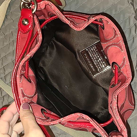 COACH Poppy Pink Metallic Glam Tote pull string bucket bag - Picture 9 of 17